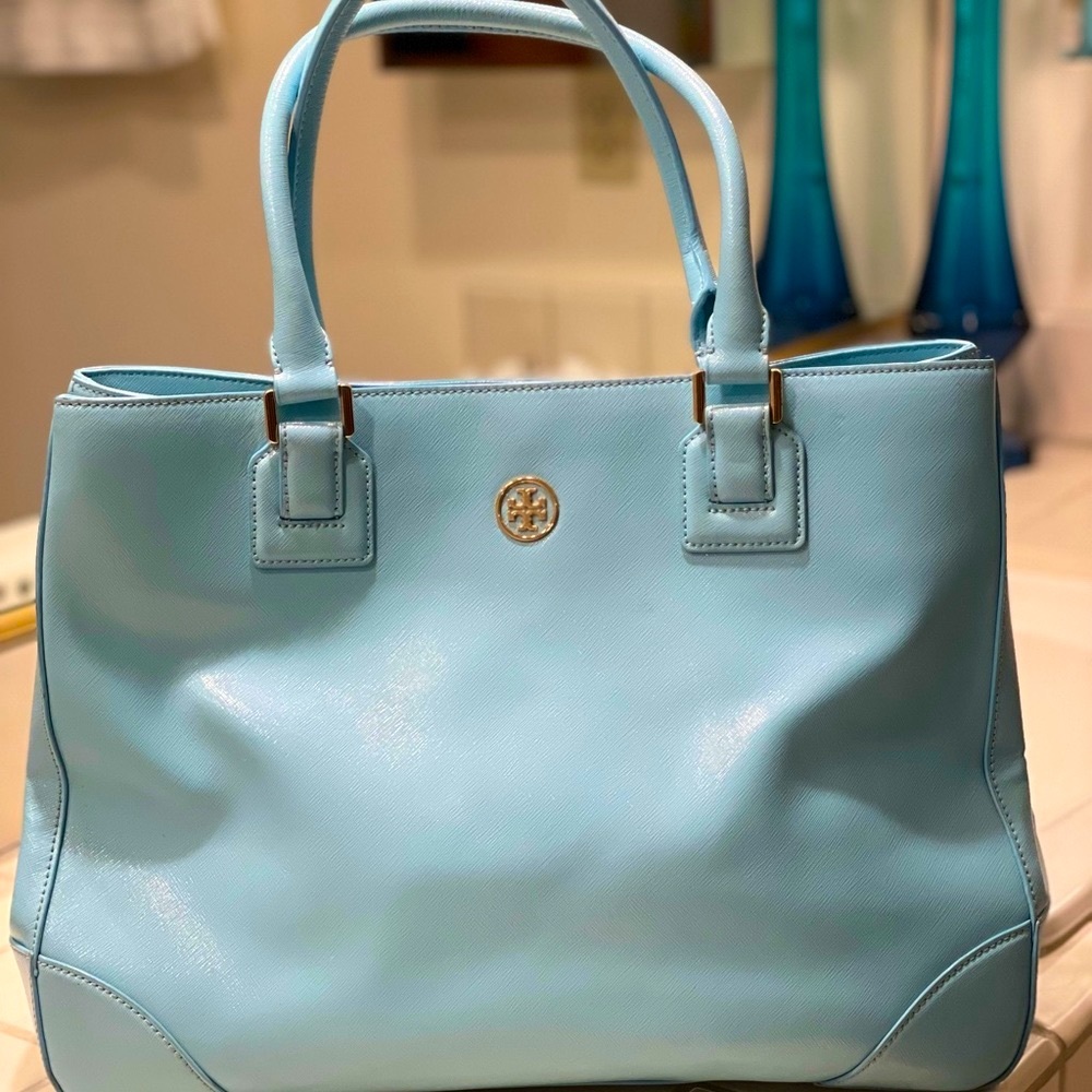 Tory Burch large baby blue handbag
